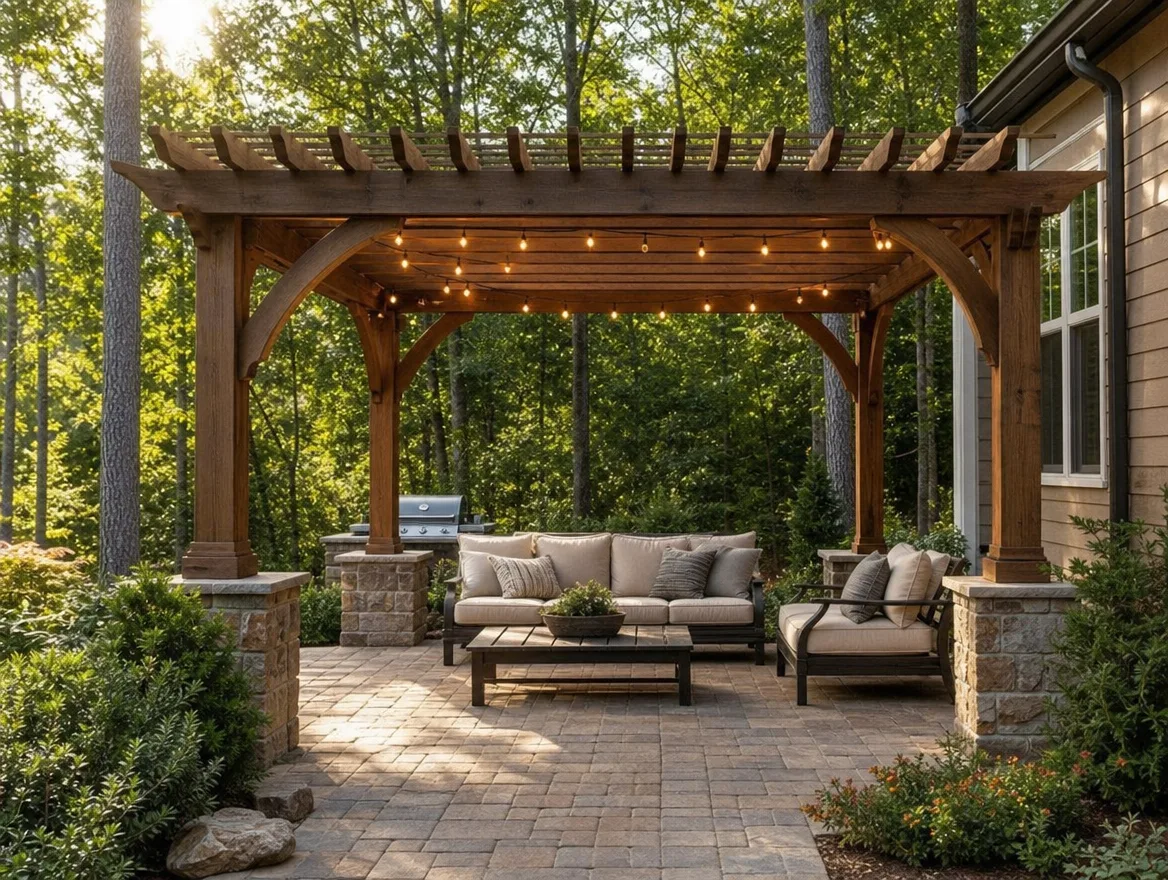 Cedar pergola and paver patio by QWR in Newnan, GA